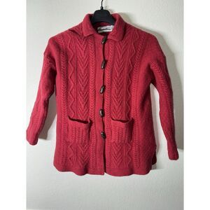 Elegant Red Cable Knit Cardigan